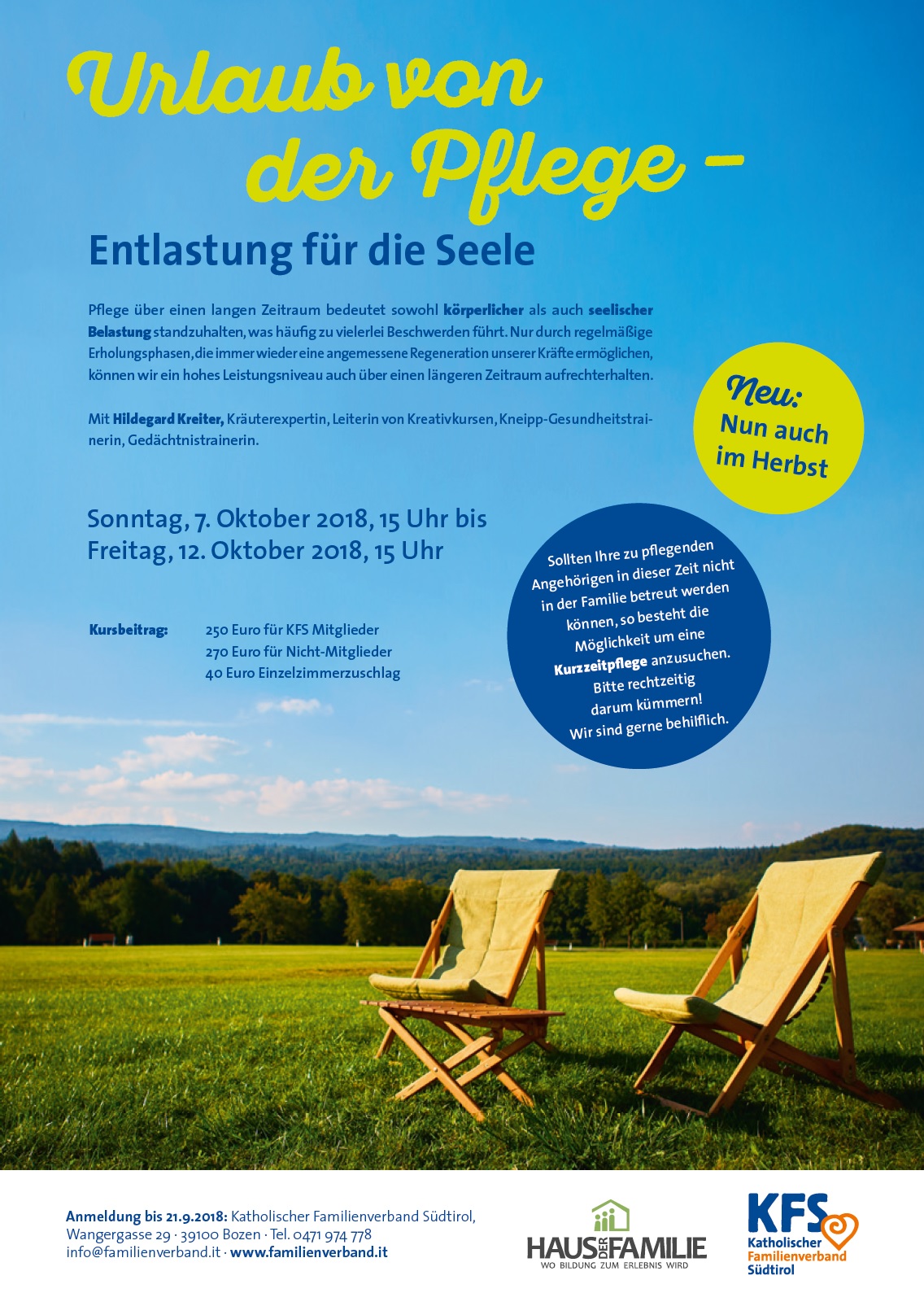 2018 Plakat Urlaub von der Pflege Herbst